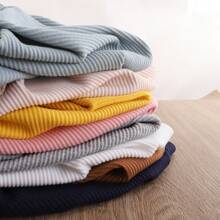 Baumwollfaden gestreifte texturierte Stoff mit großer Dehnbarkeit, Strickstoff für selbstgemachte Kleidung, Röcke, Hüte, Stoff mit fester Umhüllung, gute Qualität - Mehrfarbig - Übersicht 7