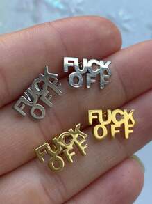 1 对复古不锈钢字母耳钉女士趣味饰品朋克珠宝派对配饰朋友礼物 - 金色 - 查看 2