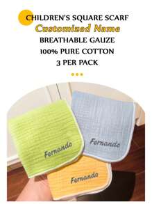 [Custom Made, Personalized] 3pcs Customized Baby Bibs, Colorful Cotton Multi-Purpose Child Handkerchief, Children's Pocket Towel, Baby Face Towel, Embroidered Name Customization, Christmas, New Year Holiday Gift Preferred