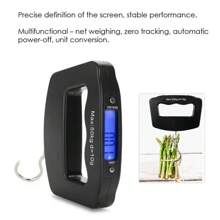 1 pieza Báscula electrónica portátil con gancho, pantalla LCD, báscula de equipaje de 50kg/10g con luz de fondo, adecuada para maletas, colgar, uso en avión, pesca, compras, artículos de viaje esenciales - Negro - Ver 8
