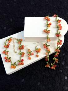 Juego de joyas artesanales con piedras naturales con diseño floral - Incluyendo pendientes, pulsera y collar para mujeres - Pendientes pulsera collar con piedras de color arándano - Ver 13