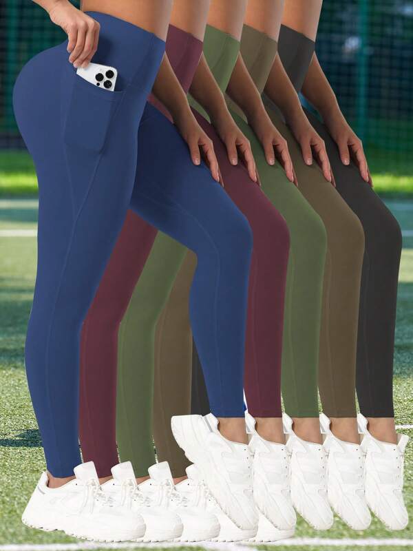 Conjunto de 5 piezas de Leggins deportivos con bolsillos para mujer para actividades al aire libre en verano