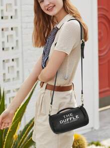 Retro Fashion Barrel Bag For Autumn And Winter Season, Zipper Opening, Chain Decoration, Adjustable Long Shoulder Strap, Suitable For Women's Daily Casual Use And Students. - 黑色 - 查看 2