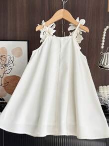 Summer Cute Woven Fabric Solid Color Camisole Dress For Girls - Apricot - View 3