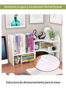 Unidad de estantería ajustable de escritorio en esquina - Organizador de almacenamiento expandible para oficina, dormitorio y estudio con múltiples niveles, de vuelta al colegio - Blanco - Ver 6