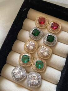 宫廷方晶锆石方形耳钉，简约高端优雅女士耳环 - 幾何 - 查看 7