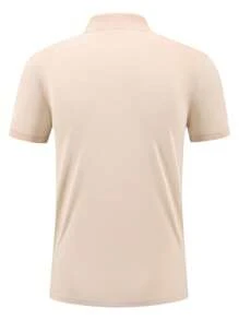 个性化定制 Polo 衫，左胸印有您的徽标或图像，商务短袖，适合公司制服、酒店、促销、工厂、文化衬衫 - 杏色 - 查看 5
