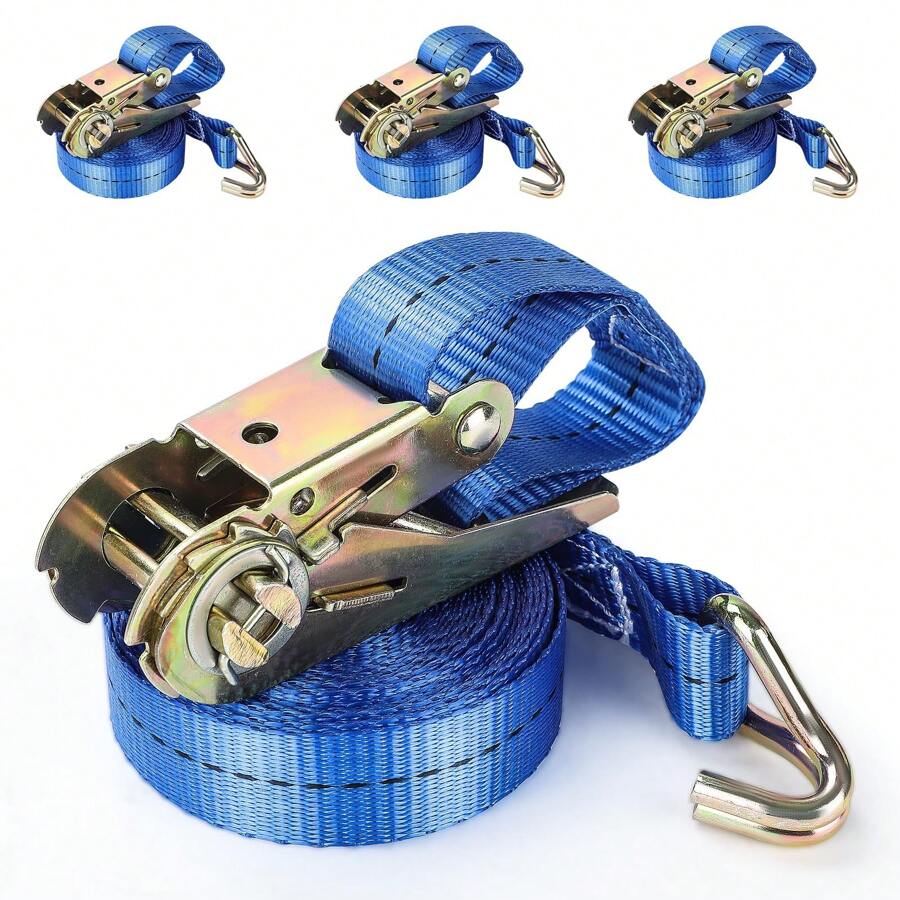 4X RATCHET TIE DOWN STRAPS 25MM 1T 5 METER LASHING CARGO LUGGAGE HEAVY DUTY - Blue - View 1