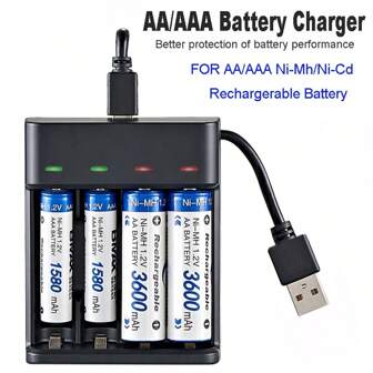 1 Pc USB Charger (Batteries Not Included) 4 Slots Independent Charging, Suitable For AA/AAA Ni-MH Rechargeable Batteries