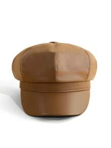 1pc Unisex Fashionable PU Beret Hat, Suitable For Small Head Size, Retro Casual Versatile Sun Hat, Ideal For Spring/Summer Outdoor And Street Style, Can Be Given As Gift