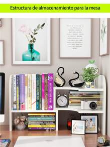 Unidad de estantería ajustable de escritorio en esquina - Organizador de almacenamiento expandible para oficina, dormitorio y estudio con múltiples niveles, de vuelta al colegio - Blanco - Ver 4