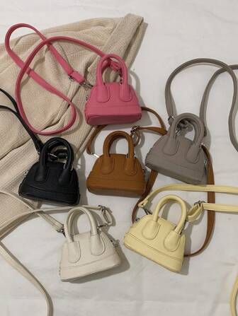 1pc Ins Fashion Girl'S Bag 2025 New Cute Candy Color Mini Shell Bag Litchi Pattern Pu Messenger Bag Suitable For Daily Use(A Free Pendant (Random Style))