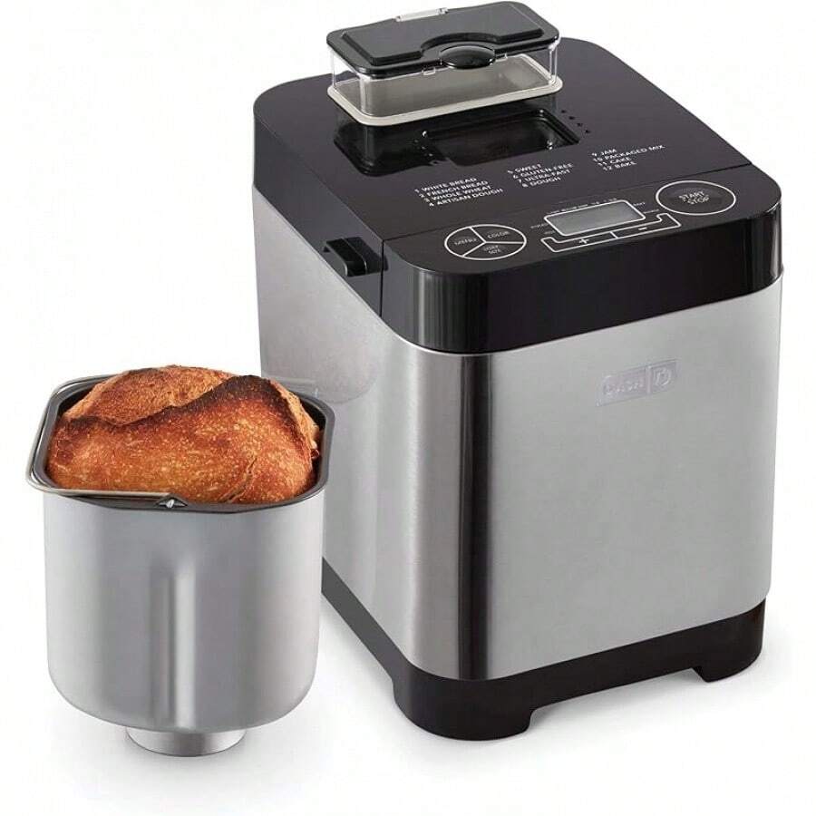 The Everyday Stainless Steel Bread Maker, Up To 1.5lb Loaf, Programmable, 12 Settings + Gluten & Automatic Filling Dispenser - White - 黑色 - 查看 1