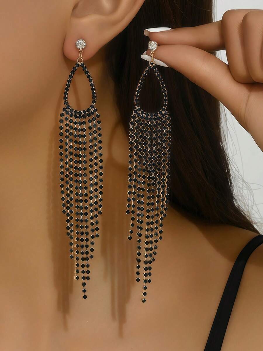 金色长水钻流苏耳环，配有 Cz 耳坠、水晶吊灯吊坠、方形锆石网球耳环和网球流苏耳环，适合女士珠宝。