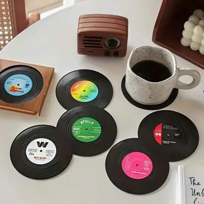 6pcs Retro Vinyl Record Coasters - Non-Slip Heat-Resistant Tablemats For Kitchen & Dining Room Decor Best Gifts Birthday Graduation