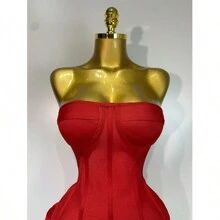 QueenLine Handmade Sexy Strapless Backless Floral Embellished  Celebrity  Mini Bandage Bodycon Dress - Red - View 7