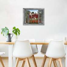 1PCS With Frame Farmhouse Barn Wall Art Grey Window Red Floral Green Plants And Goat Canvas Wall Art Vintage Rustic Wall Art Home Office Decoration Suitable For Bedroom Living Room Dining Study Bathroom Kitchen Hotel Office Apartment Studio Dressing Room Bar Cafe Corridor Wall Decoration - 彩色 - 查看 4