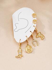 Bộ 6 khuyên tai phong cách miền Tây, bao gồm khuyên tai hình mũ cao bồi, khuyên tai hình ủng cao bồi, khuyên tai hình móng ngựa may mắn và khuyên tai hình biểu tượng hòa bình, dành cho nữ. - Vàng - Xem 2