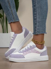 新款春季圆头系带淡紫色女鞋，休闲时尚舒适运动鞋