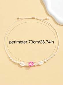 1pc Bohemia Style Handmade Soft Clay Flower Braided Adjustable Necklace For Women