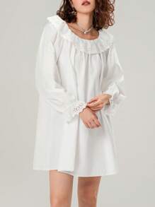 Women's Lace Ruffle Solid Color Loose Doll Collar Long Sleeved A-Line Lantern Sleeve DressS Streetwear Travel - 白色 - 查看 7