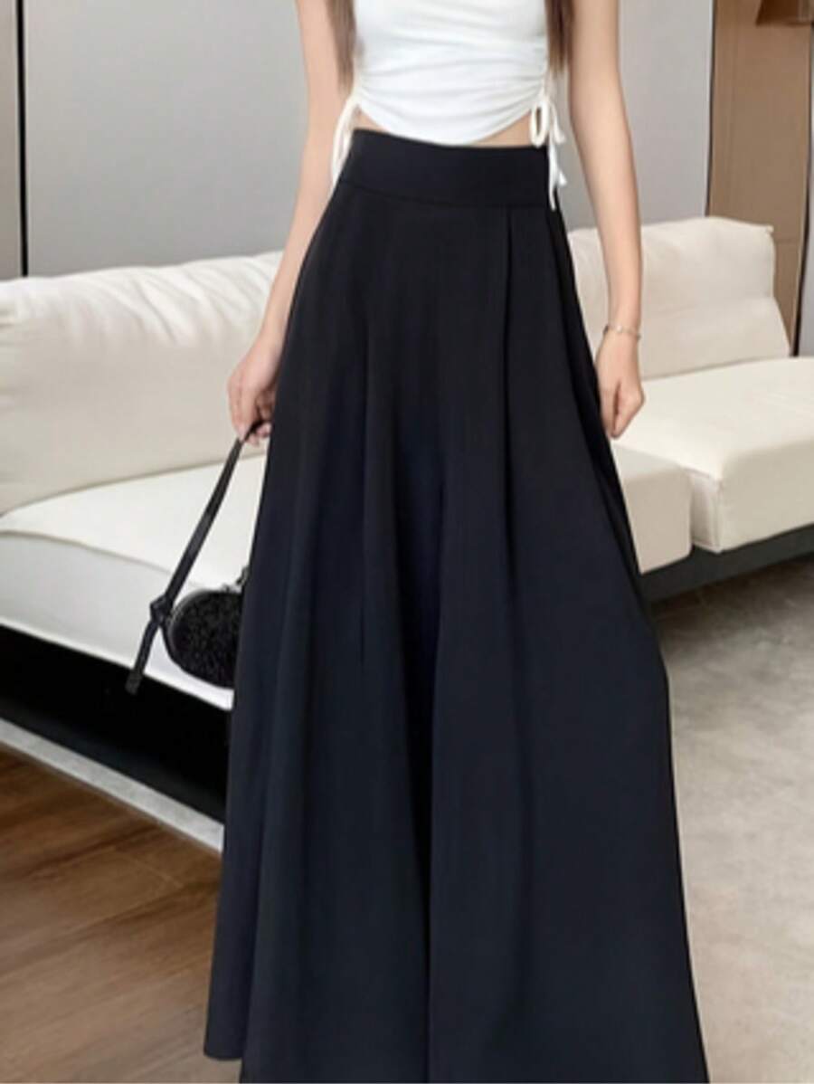 Oversized Wide-Legged Pants Women High Waist Thin Glutinous Pants Commuter Workplace Daily Casual Dragging Pants Spring Spring Draping Pants - 黑色 - 查看 1