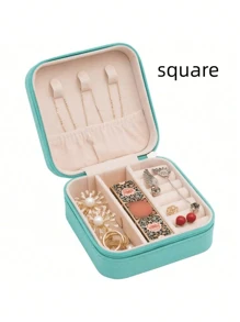 1pc Travel PU Leather Jewelry Box, Multi-Functional Jewelry/Cosmetic Storage Box For Rings, Earrings, Necklaces, Makeup, Jewelry Display Back To School