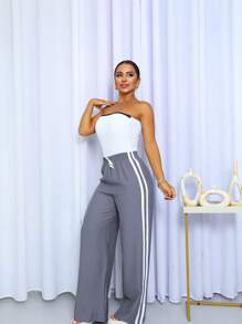 Striped Palazzo Pants - Flint Stone - View 2