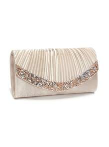 Valentine's Day Gift Love Holiday Date Silver Clutch Bags V Design Metal Chain Glitter Sequined Evening Bags With Envelope Party Wedding Casual Lady Handbags Banquet Dinner Purse - Apricot - View 5