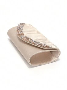 Valentine's Day Gift Love Holiday Date Silver Clutch Bags V Design Metal Chain Glitter Sequined Evening Bags With Envelope Party Wedding Casual Lady Handbags Banquet Dinner Purse - Apricot - View 7