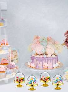 12 个金色迷你塑料纸杯蛋糕架带盖，迷你蛋糕盒，非常适合派对、婚礼和节日场合 - 包括复活节、毕业典礼、派对用品、婚礼假期、生日、情人节、春节假期和狂欢节主题 - 由 PVC 制成，无需电力（金色，透明） - 金色 - 查看 3