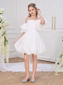Tween-Mädchen Elegantes Blumenkleid mit Schleife für Schönheitswettbewerbe, Hochzeiten, Festessen, Geburtstage, Brautjungfern und formelle Anlässe, auch als Abendkleid für Moderatoren und Ballkleider geeignet. - Weiss - Übersicht 7