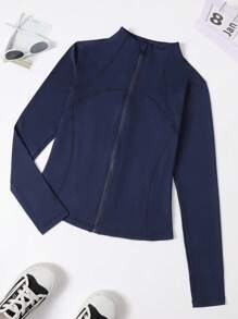 Jaket Olahraga Wanita Lengan Panjang Warna Polos dengan Resleting, Potongan Ramping dengan Manset Lubang Jempol, Cocok untuk Kebugaran, Yoga, Lari, dan Olahraga Musim Semi - Royal Blue - View 5