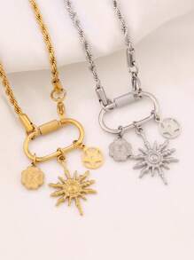 1 pieza Collar de mujer con colgante de luna y corazón, con hebilla de cierre de acero inoxidable, collar de cadena con dijes de flores, regalo del Día de San Valentín