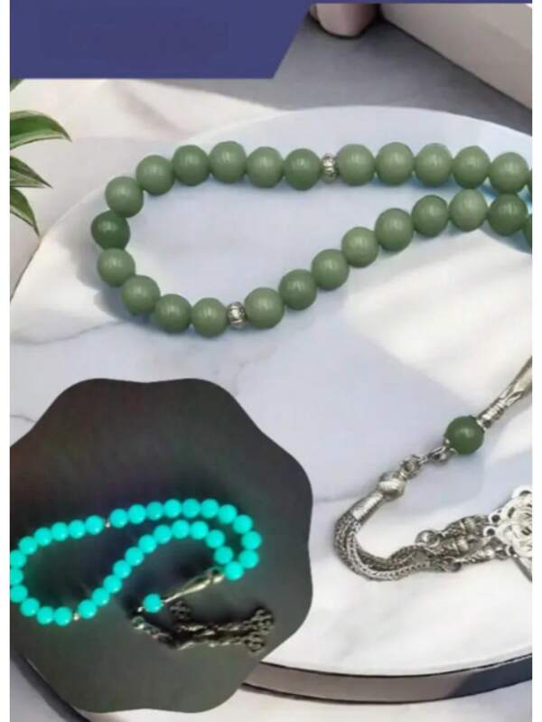 Glow-In-The-Dark Muslim Prayer Beads - 33 Natural Stone Tasbih, Arabian Fashion Y-Necklace For Ramadan, Spiritual Daily Wear, No Electricity Required, Ideal For Festival Celebrations & Gifts