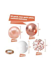 50 个玫瑰金五彩纸屑气球，玫瑰金、白色和玫瑰金金属气球，适合生日、婚礼、订婚、新娘送礼会派对装饰 - 彩色 - 查看 7