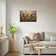 Vibrant Wildflower Garden Canvas Wall Art,   With Wooden Frame  Colorful Floral Landscape, Textured Background, Ready To Hang  Ideal For Home And Living Room Decor, Outdoor Garden Decor