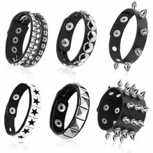 Brățări cu țepi, punk, din piele, cu nituri, brățară tip manșetă pentru bărbați și femei, set de brățări punk rock, brățară tip manșetă din piele cu țepi, anii '80, brățară emo, accesorii punk reglabile, brățară tip manșetă din piele cu țepi, pentru purtare zilnică și cadouri, bal, Halloween