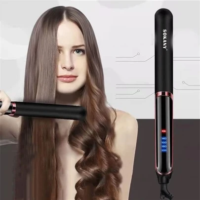  SOKANY Multi-Function Ceramic Hair Straightener, Suitable For Curling And Straightening, 4 Temperature Settings, Temperature Range 265-750°F, LED Display, 3D Floating Ceramic Glaze Panel, Constant Temperature Anti-Scald. PTC Fast Heating, Reaches Temperature In 10 Seconds, 360° Rotatable Tail. Suitable For Home And Salon Use.