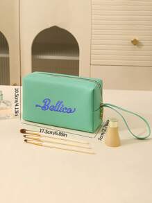 1pc Women Personalized PU Leather Cosmetic Bag Inner Lining, Portable Travel Toiletry Pouch, Fashion Large Capacity Grooming Bag, Embroidered Letter Beauty Organizer, Suitable As Gift For Family, Friends, Mother, Girlfriend, Valentine's Day, Christmas, Nurse's Day, Teacher's Day, Birthday - Multicolor - View 7