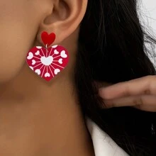 2pcs Acrylic Heart-Shaped Earrings - Exaggerated And Elegant Style, For Ladies' Parties Or Vacations