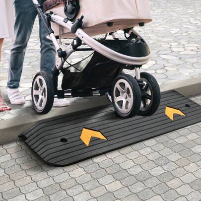SKYSHALO Upgraded Rubber Threshold Ramp, 35.5 X 18 X 3" To 44.5 X 9.5 X 1" Rise Door Ramp With 1 Channel, Natural Rubber Car Ramp With Non-Slip Textured Surface, 33069 Lbs Load Capacity Curb Ramp For Wheelchair And Scooter