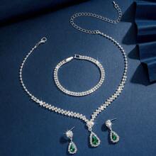 Conjunto de joyería de 3 piezas: collar, aretes y pulsera con diseño de flor de cristal completo, joyería nupcial y accesorio de vestido para mujer