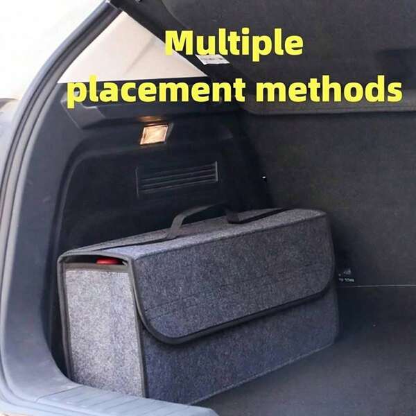 1pc Car Storage Box, Portable, Foldable Car Trunk Organizer, Felt Cloth Storage Box, Car Interior Stowing Tidying Container Bag, Car Organizer