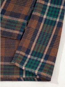 Brown Plaid Print Chest Pockets Buttoned Shirt Jacket