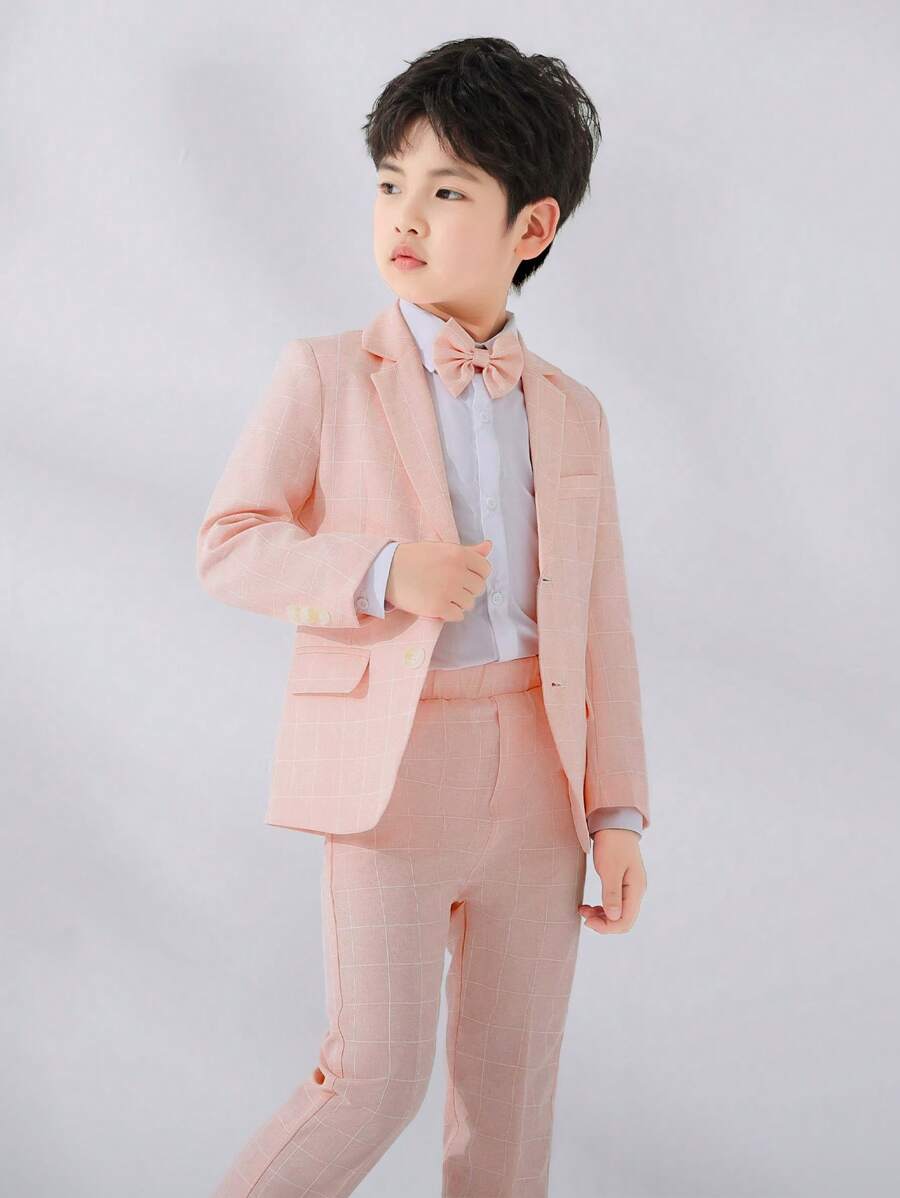 Conjunto de traje a cuadros para niño pequeño de 3 piezas: chaqueta, pantalones y pajarita, adecuado para eventos formales, bodas, actuaciones, uniformes escolares, cumpleaños, Navidad