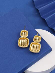 1 对微镶嵌水晶耳钉，时尚优雅，适合日常佩戴 - 金色 - 查看 3