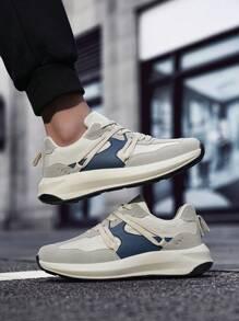 男士拼色系带低帮运动鞋，户外休闲舒适百搭徒步运动鞋，情侣款 - 灰色 - 查看 6
