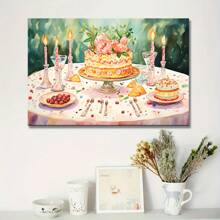 1 Pc Champagne And Pastries  Wooden Framed Canvas Painting -  Thickness 2.25cm/0.9inch,Home Gift Decoration, Room Decoration Aesthetic, Wall Decoration Art, Perfect Gift, Autumn And Winter Wall Decoration, Living Room Decoration, Bedroom Decoration, Kitchen Decoration, Entry Decoration, Bathroom Decoration, Direct Wall Painting, High Quality Wall Painting Poster