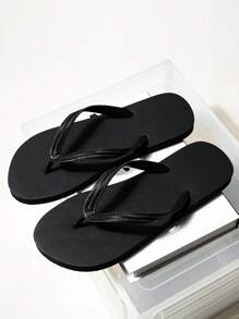 Men's Casual Flip Flops, Simple Solid Color, Lightweight Non-Slip Beach Slippers For Home & Outdoor Wear, Summer - Black - View 2